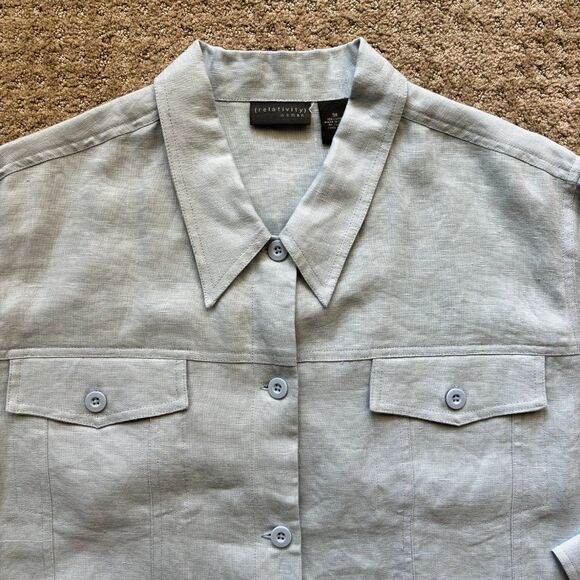 Relativity Woman 100% Linen Long Sleeve Button Down Shirt Women's 3X Light Blue - Picture 3 of 7